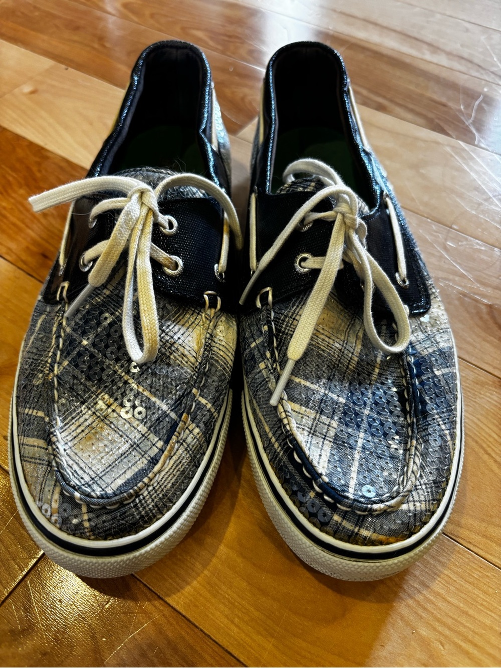 Sperry Top-Sider Plaid & Sequin Canvas Boat Shoes size 9.5